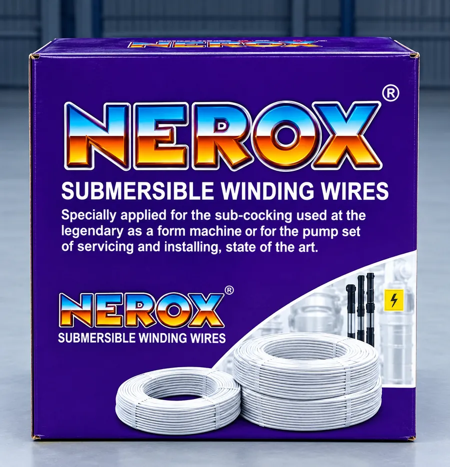 Nerox submersible winding wire in its printed carton